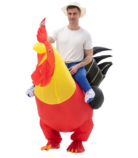 ชุดมาสคอตขี่ไก่เป่าลม ชุดแฟนซีไก่
