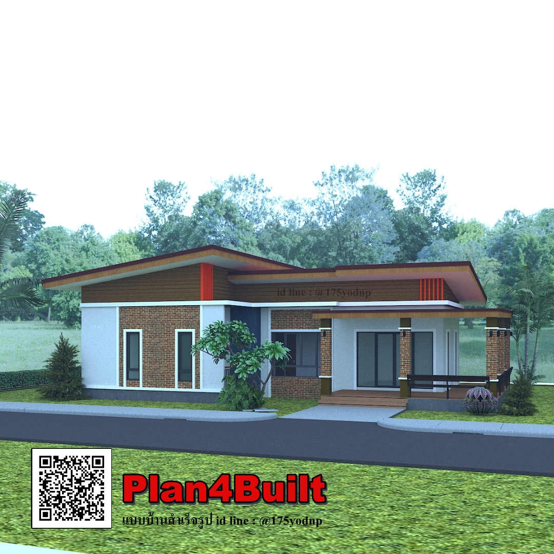 แบบบ้านโมเดิร์น ชั้นเดียว 3 ห้องนอน 2 ห้องน้ำ