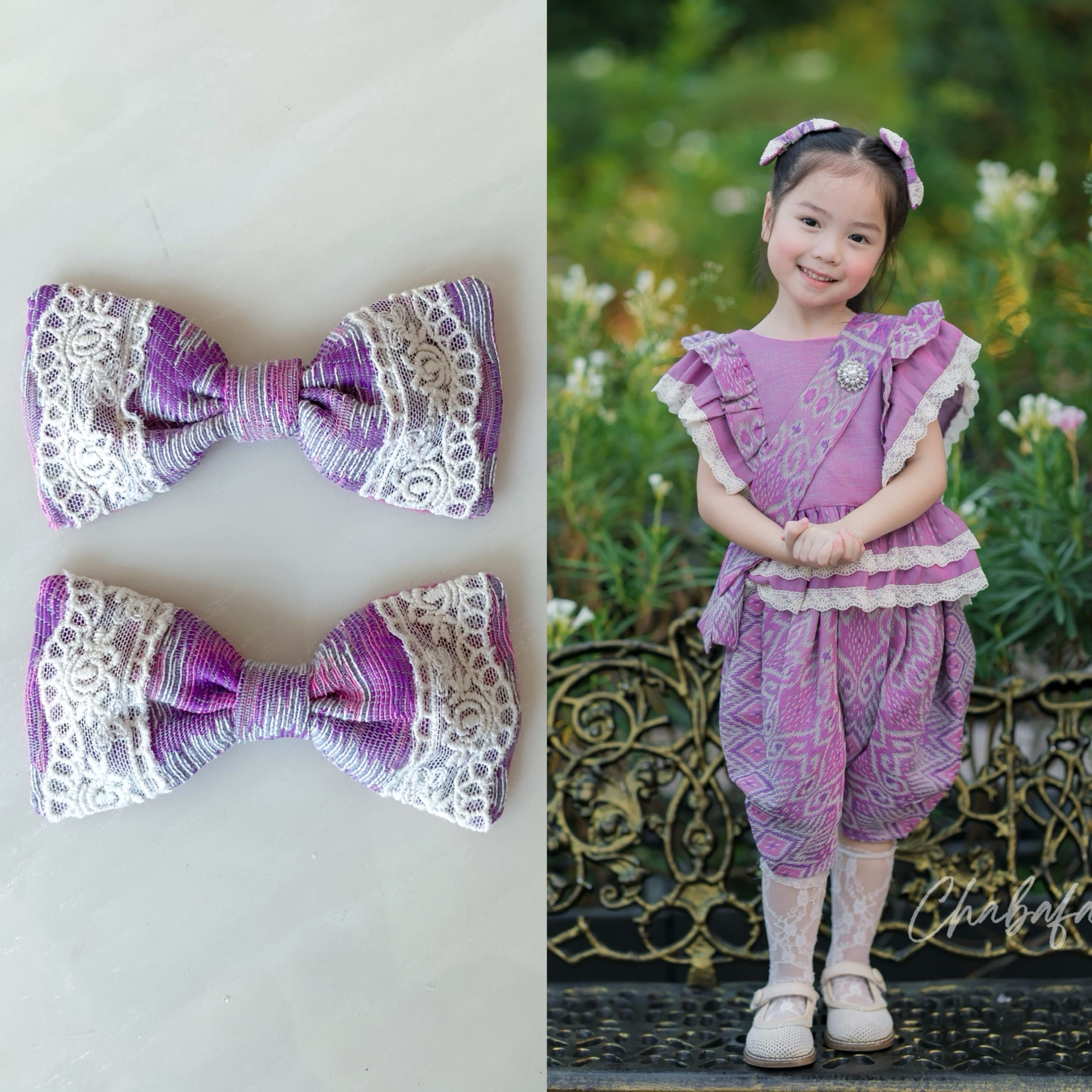 (ขายเป็นคู่) กิ๊ฟติดผมผ้าไทย แบรนด์ Chabafah