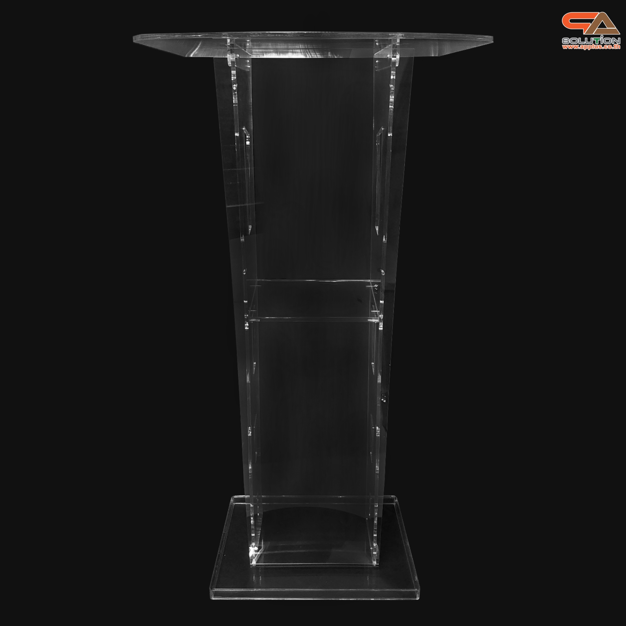 เช่าโพเดียมอะคริลิคใส TOPเอียง พร้อมกันตก ขนาด (W)60 x (L)45 x (H) 113 ซม. อะคริลิคใสหนา 10 มม.