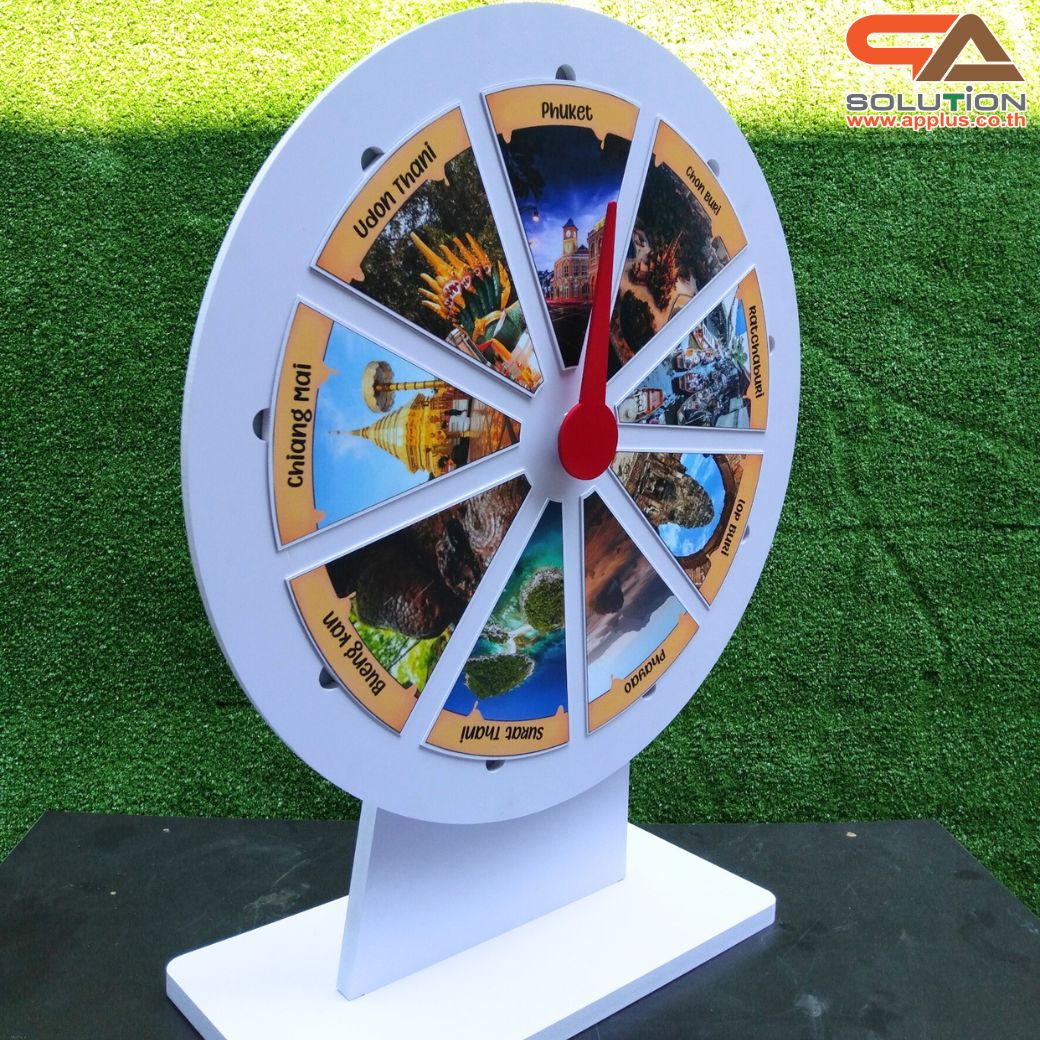 เกมส์วงล้อแม่เหล็กตั้งโต๊ะ ขนาดวงล้อ 50 ซม. สูง 61 ซม. วัสดุพลาสวูดสีขาว หนา 8-15 มม. ถอดประกอบได้