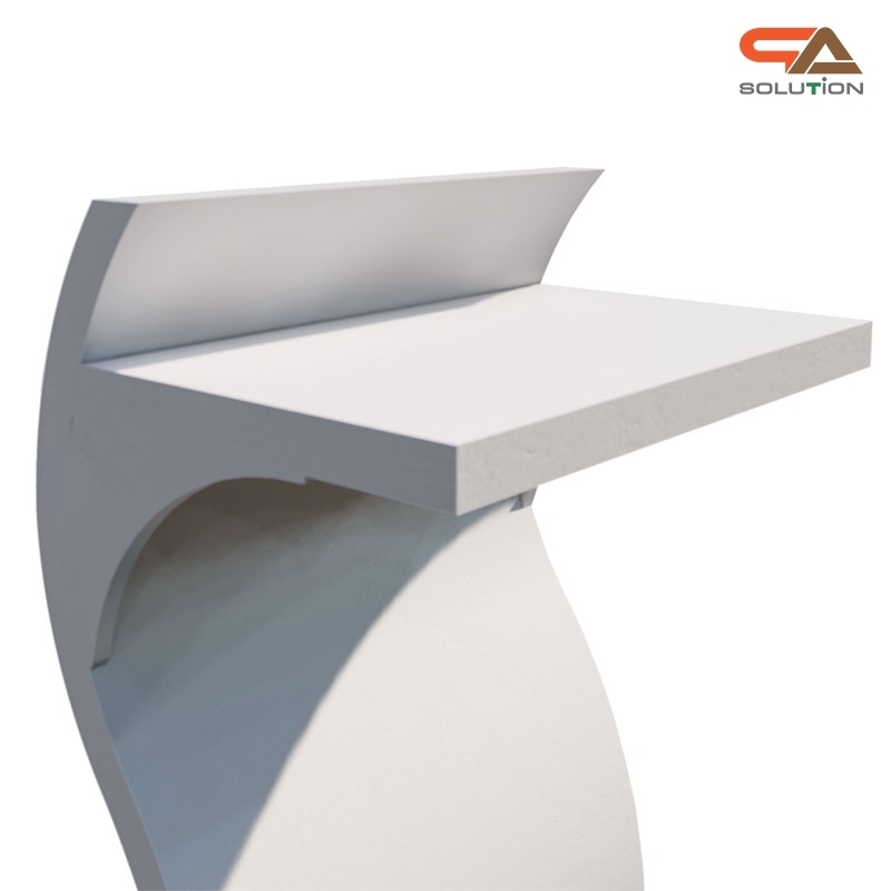 โพเดียมไม้ สีขาว ทรง S ขนาด (W)55 x (L)35 x (H)119 ซม. พร้อมอะคริลิคติดหมุดด้านหน้า สำหรับติดโลโก้