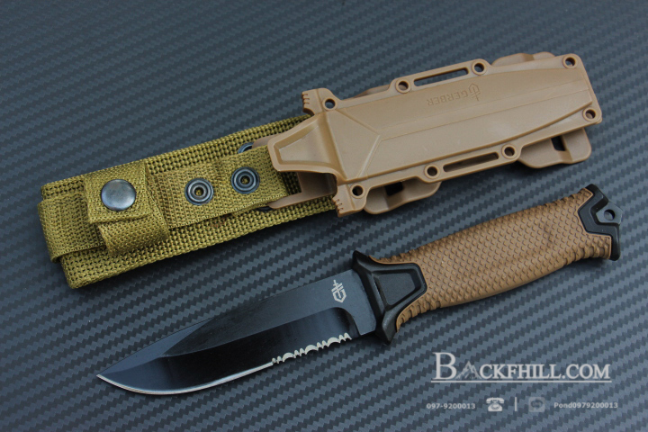 มีดใบตายสายลุย Gerber Strong Arm Semi Serrated Fixed Blade OEM สีน้ำตาล