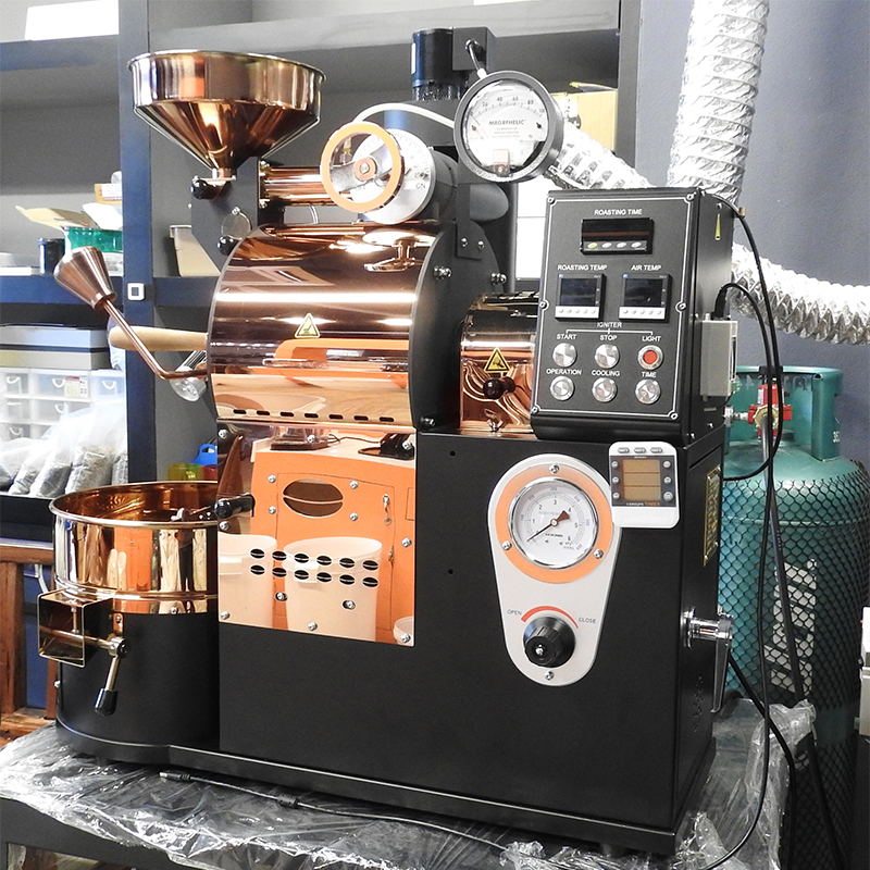 เครื่องคั่วกาแฟ 2 กิโลกรัม แก๊ส มีระบบเชื่อมต่อคอมพิวเตอร์เพื่อควบคุมการคั่ว