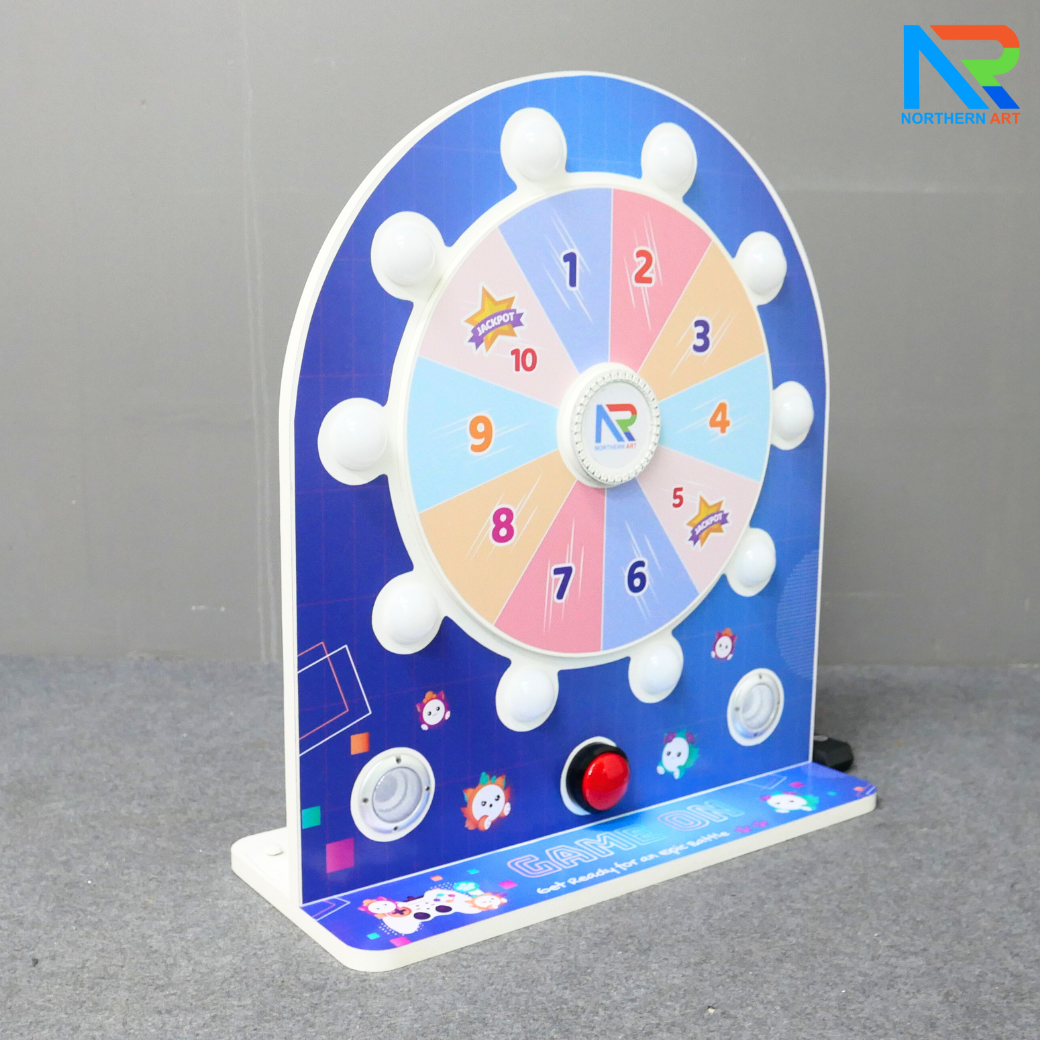 เกมส์วงล้อไฟฟ้าตั้งโต๊ะ แบบปุ่มกดแรนดอม ไฟวิ่งวนพร้อมเสียง ขนาด (W)58 x (D)25 x (H)65 ซม.