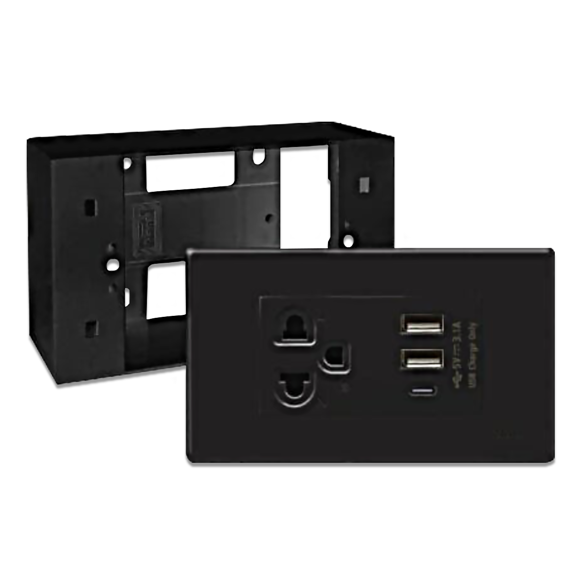 NANO ชุดฝา 3 ช่อง เต้ารับเดี่ยว+USB Type A+C+บล็อกลอยขนาด 2*4 นิ้ว Classic series สีดำ รุ่น CSU6-BB