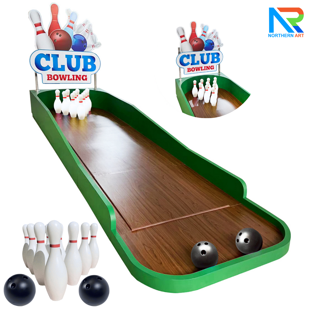 เช่าเกมส์โยนโบว์ลิ่ง Bowing ขนาด (W)95 x (L)358 x (H)38+60 cm.พร้อมชุดพินโบว์ลิ่งและลูกบอล 2 ลูก (ราคาพร้อมงานพิมพ์)