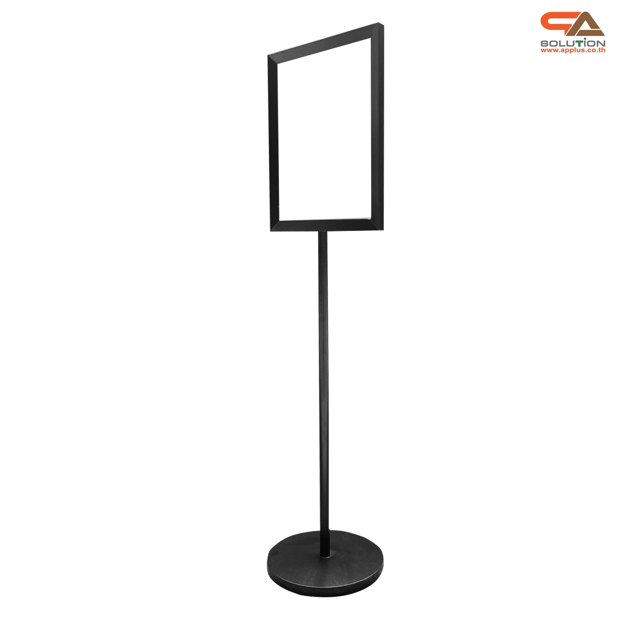 โปสเตอร์สแตนด์เหล็ก สีดำ ขนาดA3 แนวตั้ง ฐานกลม เสาเดี่ยว อะคริลิค 2 มม.ประกบ สอดงานพิมพ์ด้านบน โชว์ภาพ2ด้าน