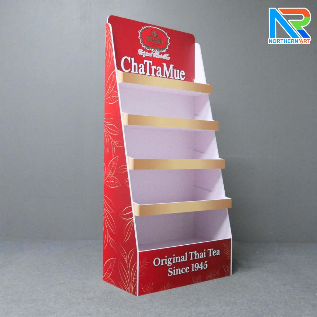 ชั้นวางสินค้าพลาสวูด 5 ชั้น ขนาด (W)61.6 x (D)30 x (H)135 cm. พร้อมงานพิมพ์ พลาสวูดหนา 8 มม. สั่งผลิตตามแบบ