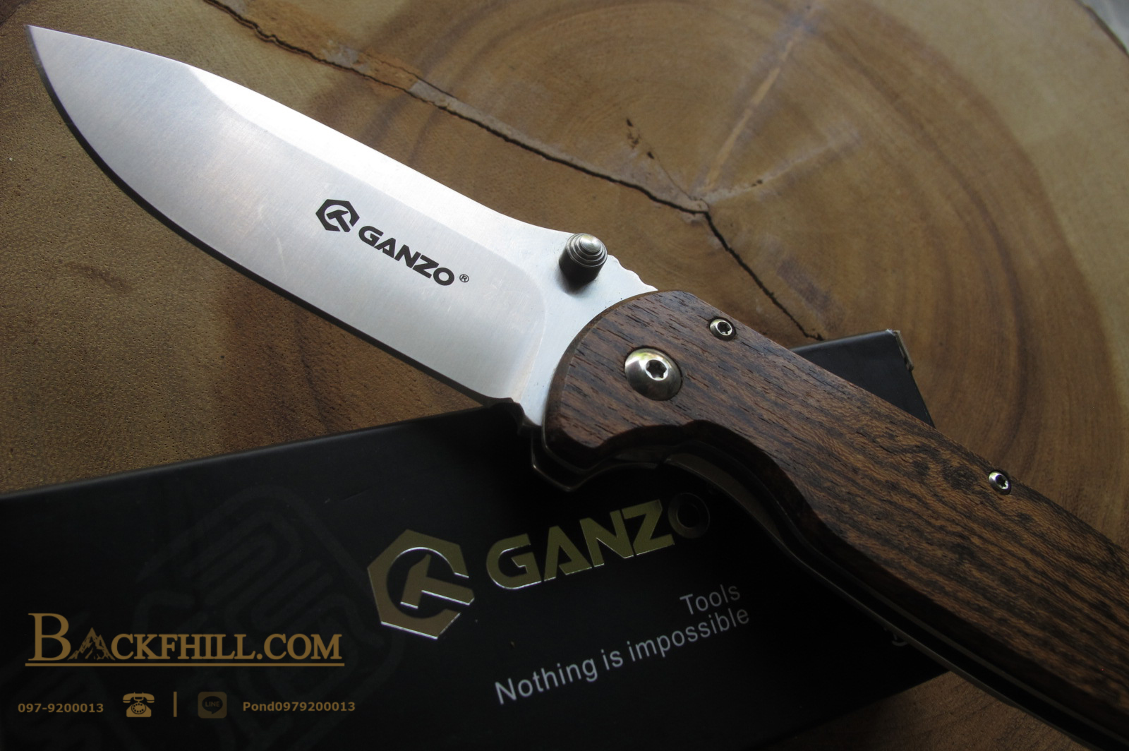 มีด Ganzo G742-1-WD1-ด้ามจับลายไม้ convenient folding knife.