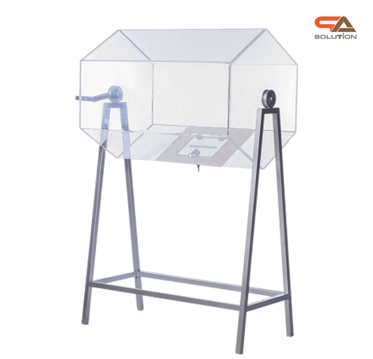 เช่ากล่องอะคริลิคจับรางวัล ตั้งพื้น หมุนได้360 องศา ขนาดกล่อง (W)80 x (D)58 x (H)132.5 cm. ฝาเปิดพร้อมกุญแจล็อค
