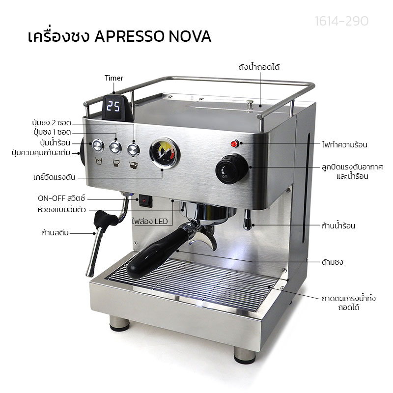 เครื่องชงกาแฟกึ่งอัตโนมัติ APRESSO NOVA รุ่นพรีเมียม ฟังก์ชันครบจบในเครื่องเดียว