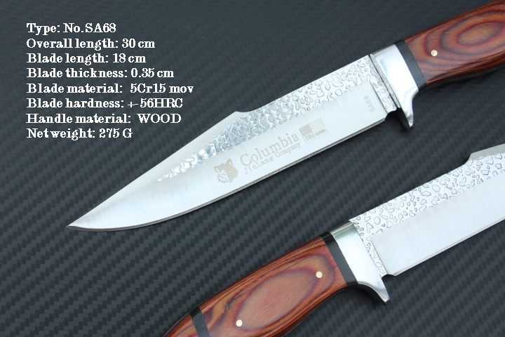 มีด COLUMBIA รุ่น SA68 ใบตอกลายขรุขระ ด้ามไม้อย่างดี พร้อมซองไนลอน
