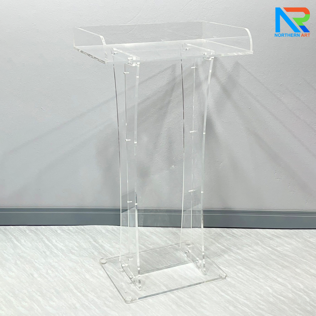 โพเดียม อะคริลิคใส ขนาด(W)60 x (L)42 x (H)109 cm. TOP ตรงพร้อมกันตก 3 ด้าน วัสดุอะคริลิคใส หนา 9.5 มม.