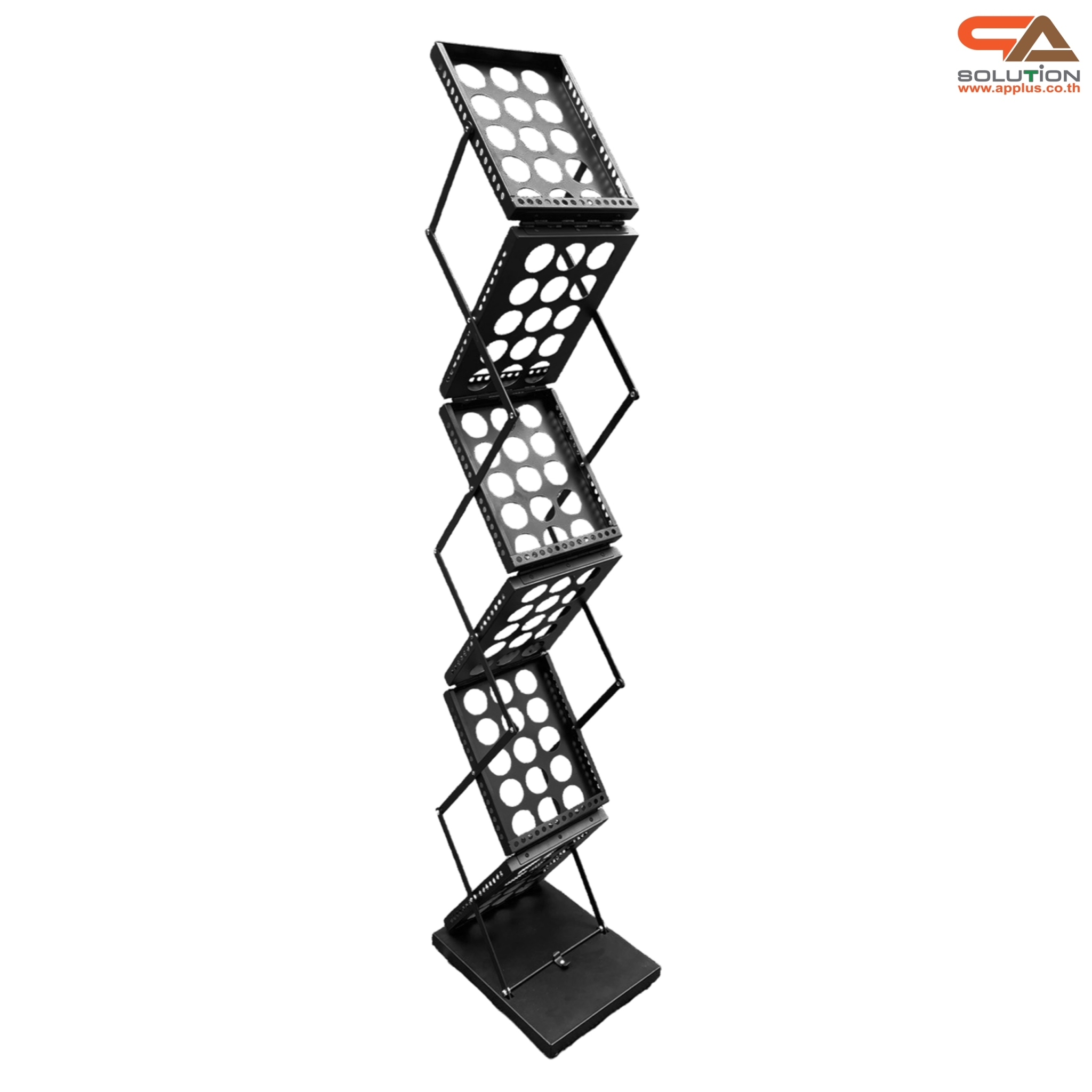 ชั้นวางโบรชัวร์เหล็ก สีดำ รุ่นพับได้ 2 ด้าน ขนาด A4 พับเก็บได้ เคลื่อนย้ายสะดวก พร้อมกระเป๋า 1 ใบ