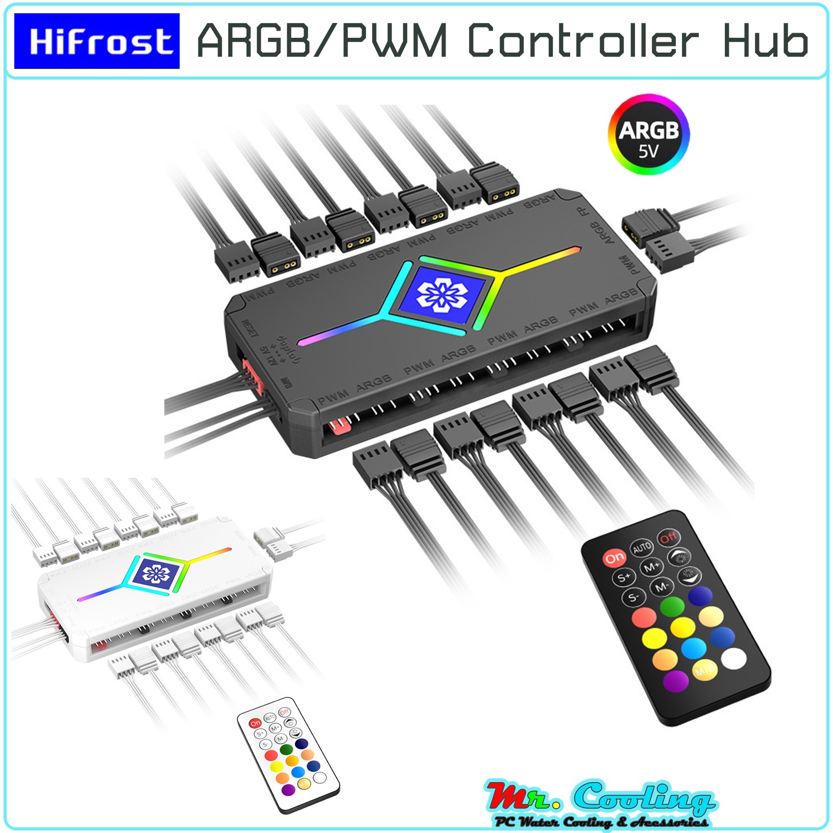 HIFROST ARGB & PWM Controller Hub กล่องคอนโทรลและรีโมท สำหรับอุปกรณ์ARGB คอมพิวเตอร์ ปรับแต่งแสงสีควบคุมความเร็ว