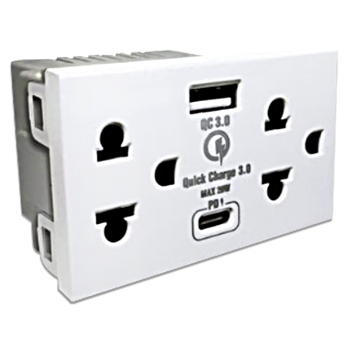 NANO เต้ารับคู่มีกราวน์ และม่านนิรภัย+USB Type A+Type C Urban series สีขาว รุ่น UR-P605UW