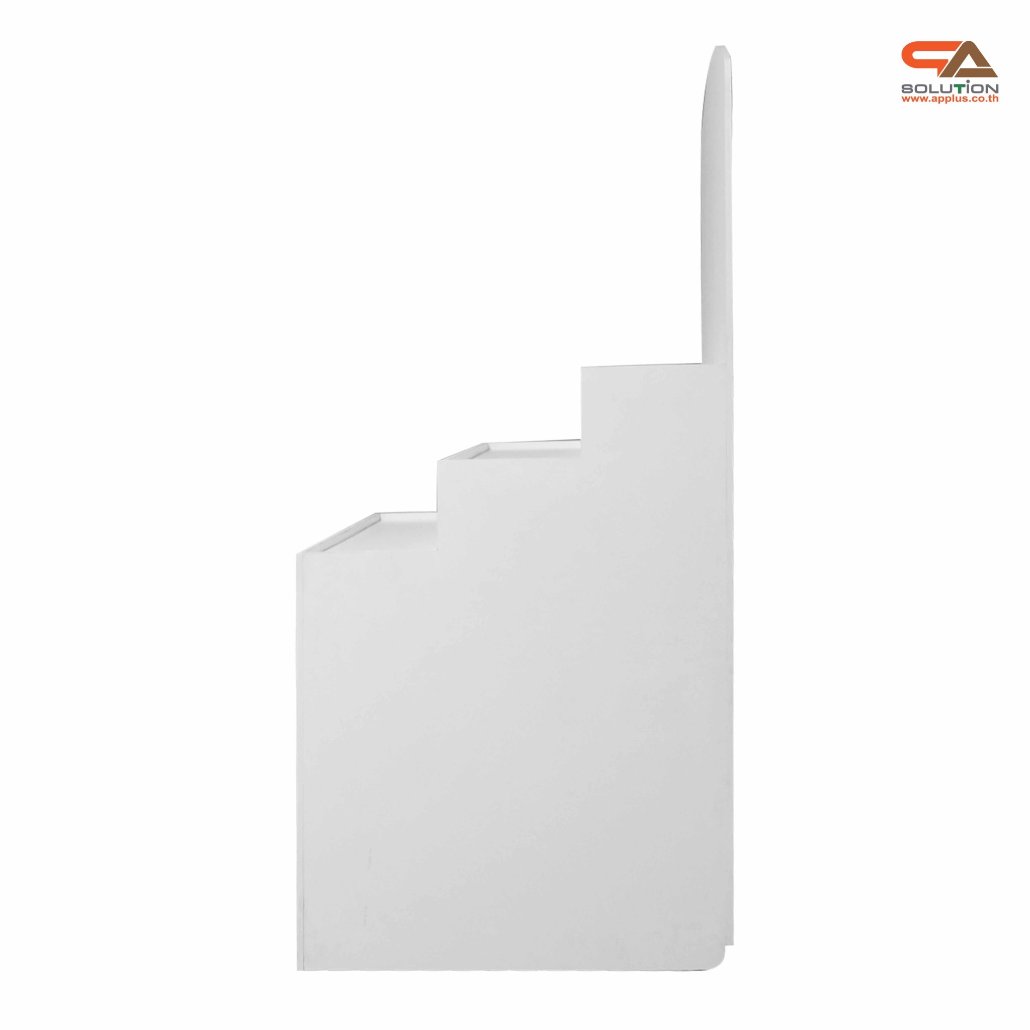 ชั้นวางพลาสวูดขั้นบันได ขนาด (W) 80 x (L)64 x (H)160 cm. มีล้อเลื่อนพร้อมตู้เก็บของด้านหลัง