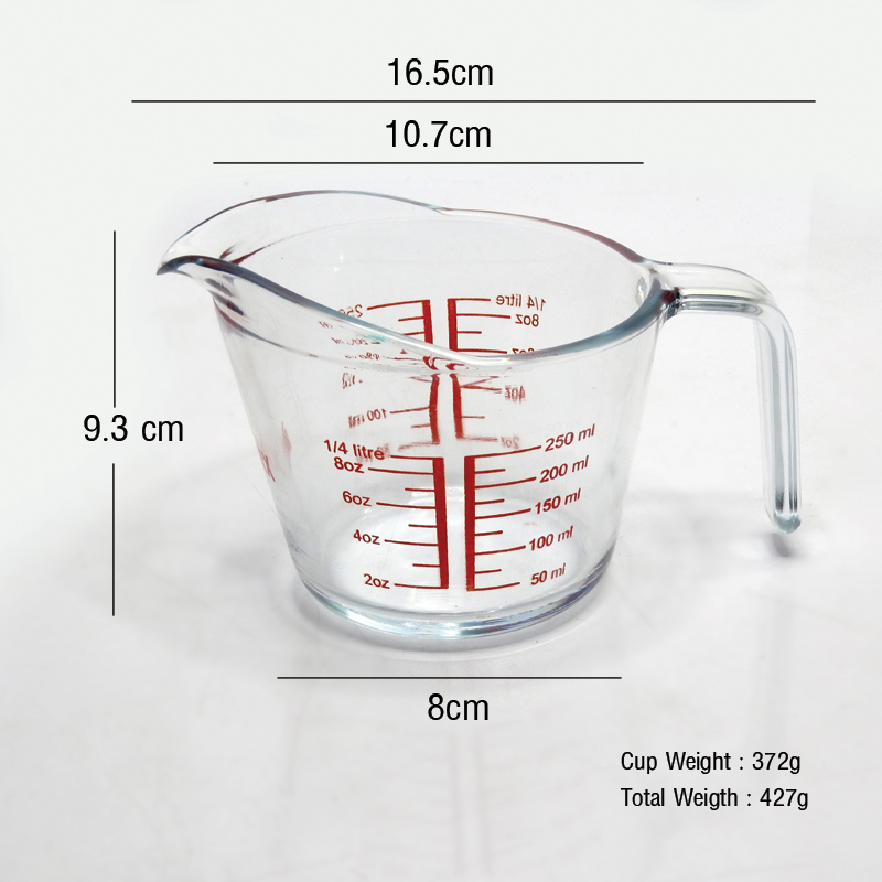 250 ML.Tempered glass measuring jug