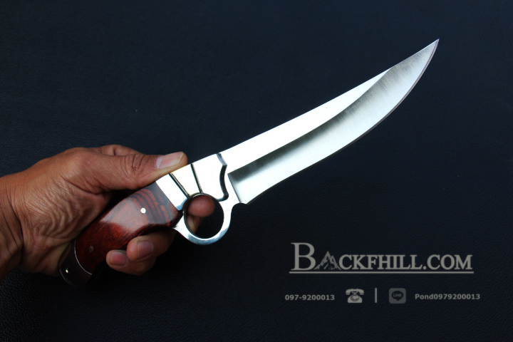 มีดใบตาย COLUMBIA รุ่น A10 ด้ามไม้ครอบสแตนเลสปัดเงามีช่องควงมีด