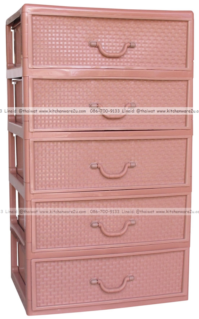 P12114 ลิ้นชัก 5 ชั้น (60*42*103 cm) ลายหวาย สีน้ำตาล No.1078M5 ราคาขายส่งต่อ 6 ชุด :เฉลี่ย 675 บต่อชุด