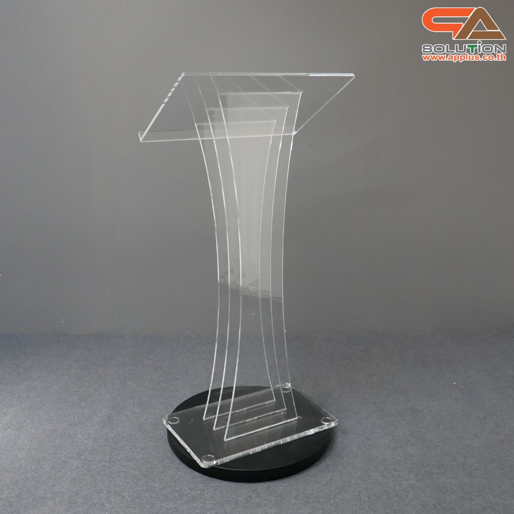 โพเดียม อะคริลิคใส AC-02 ขนาด(W)60 x (L)40 x (H)123 cm. TOP เอียงพร้อมกันตก วัสดุอะคริลิคใส หนา 10-20 มม.