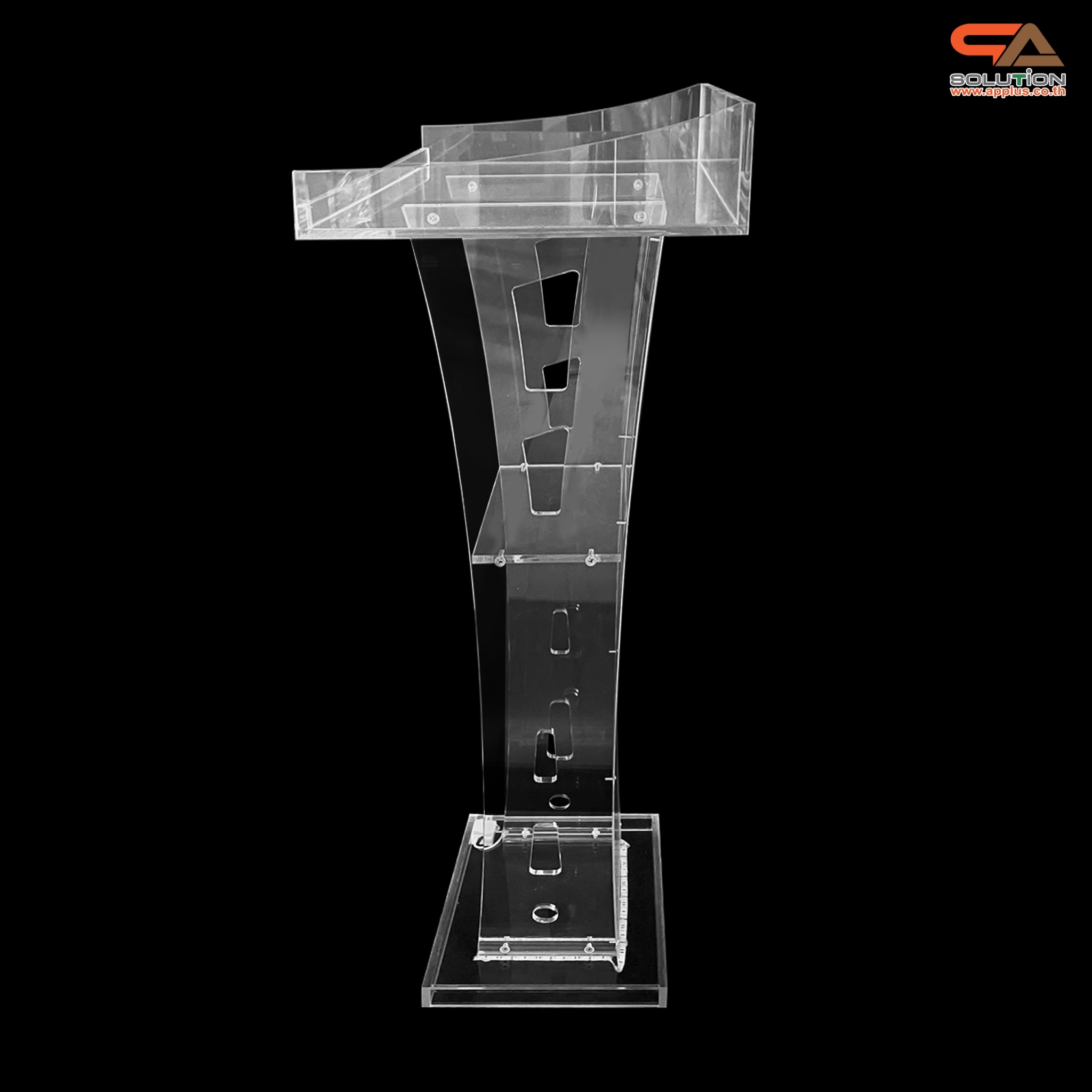 โพเดียมอะคริลิค เรืองแสงไฟ LED พร้อมรีโมทคอนโทรล รุ่น LED-03 ขนาด (W) 60 x (L) 40 x (H) 113 ซม.