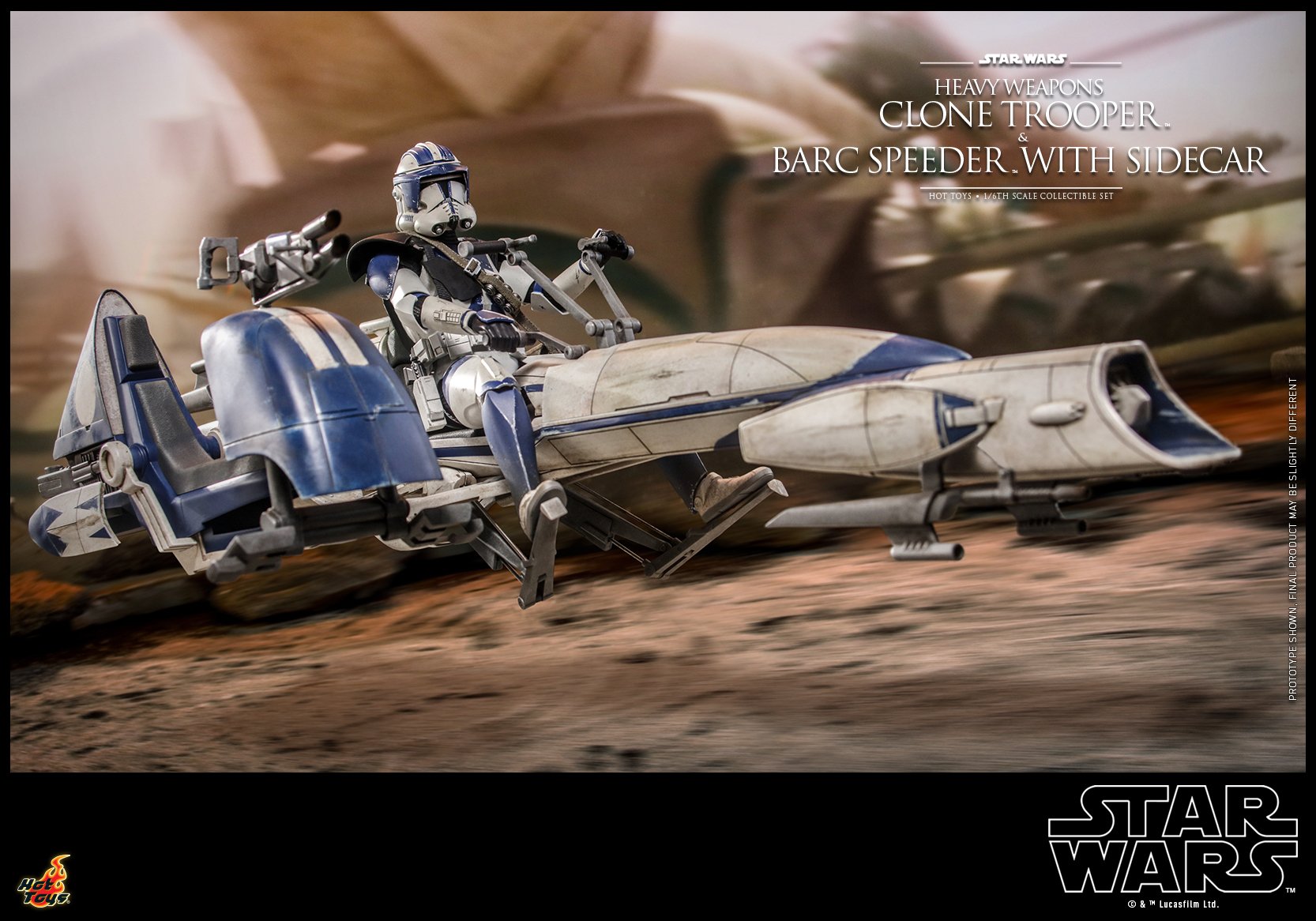 Hot Toys TMS077 1/6 Star Wars: The Clone Wars™ - Heavy Weapons Clone Trooper™ and BARC Speeder™ with Sidecar™