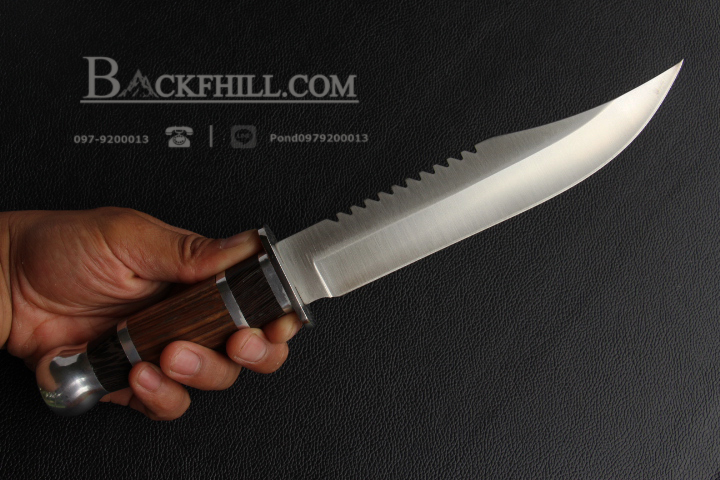 มีดใบตาย COLUMBIA รุ่น HK311A ใบมีดทรงโบวี่ ด้ามจับไม้คลาสสิค ท้าย Stainless Steel พร้อมซองไนลอน