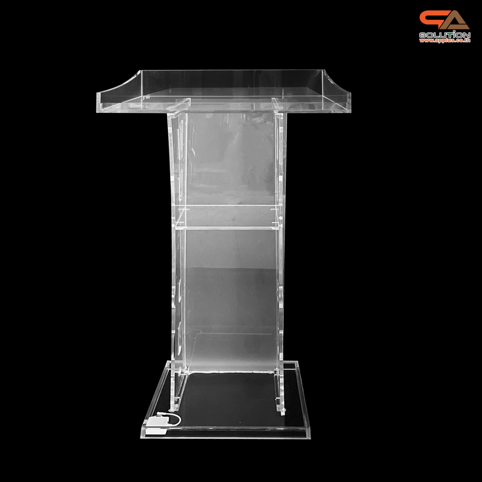 โพเดียมอะคริลิค เรืองแสงไฟ LED พร้อมรีโมทคอนโทรล รุ่น LED-03 ขนาด (W) 60 x (L) 40 x (H) 113 ซม.