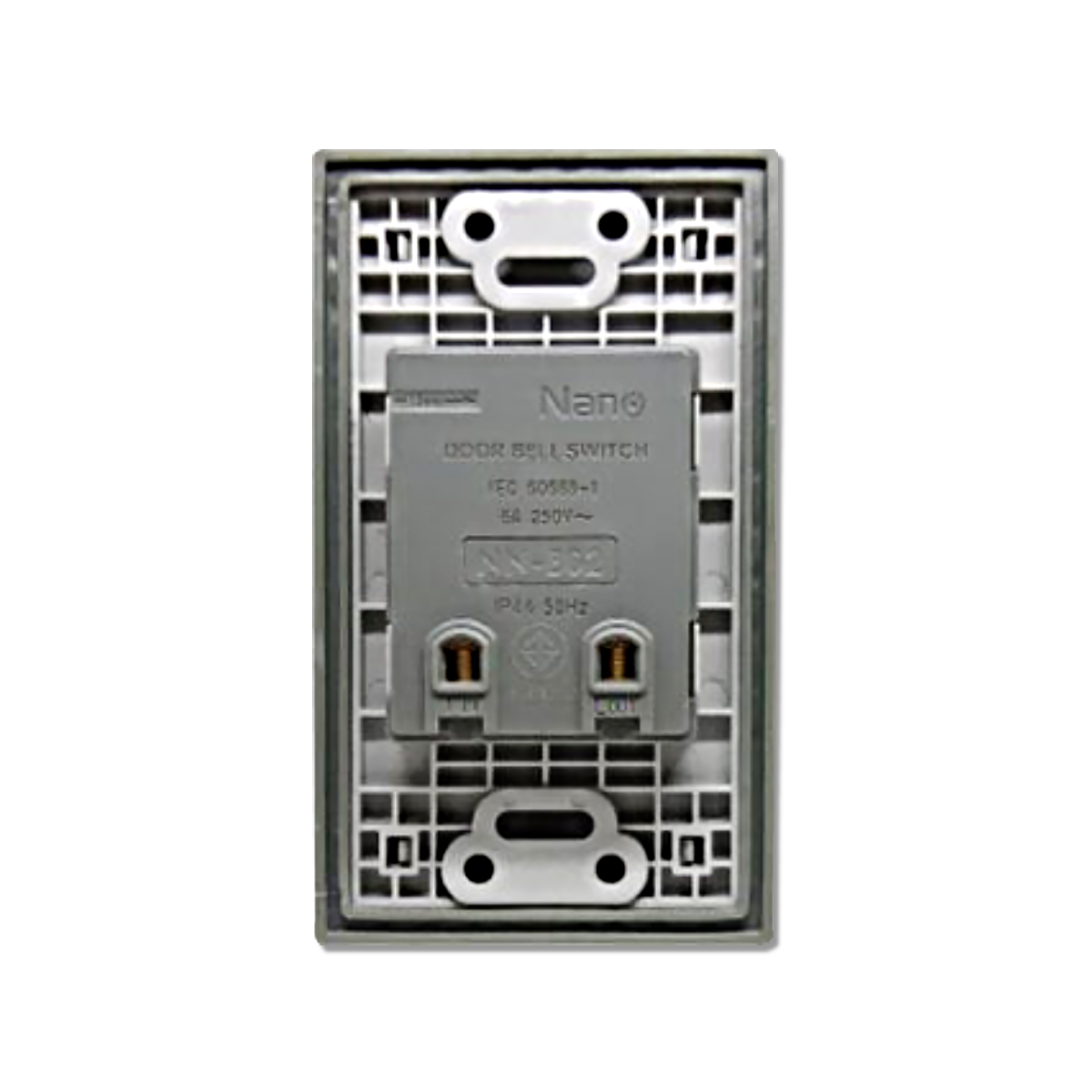 NANO สวิตช์กดกระดิ่ง ชนิดกันน้ำ IP44 พร้อมไฟสัญญาณ 6A 250V สีเทา รุ่น NN-B02G (100 ชิ้น/กล่อง)