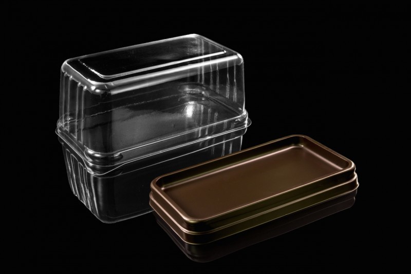 กล่องพลาสติก กล่องใส่ขนม ฐานสีน้ำตาล + ฝาสีใส รหัส E-54 จำนวน 50ใบ