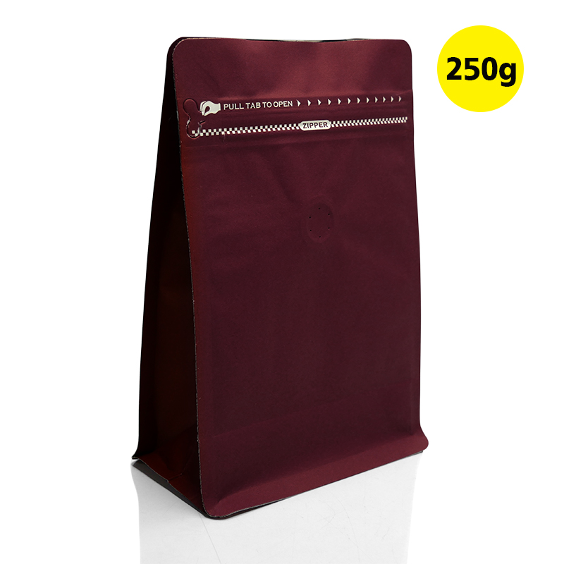 TW Series coffee bag 250g with valve, zip lock, can stand, expandable beside (50PCS Per Pack)