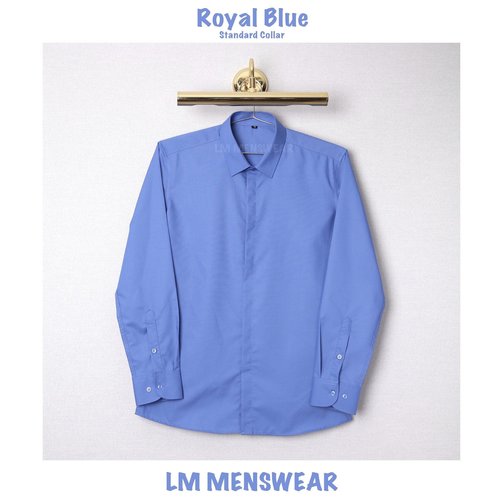 เสื้อเชิ้ตคอปกธรรมดา ซ่อนกระดุม สีฟ้าเข้ม (Royal Blue Shirt - Standard Collar - Hidden Button)