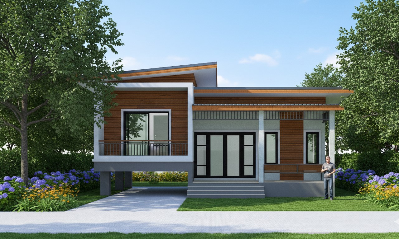 แบบบ้านสไตล์โมเดิร์นชั้นเดียว 2ห้องนอน 1 ห้องน้ำ