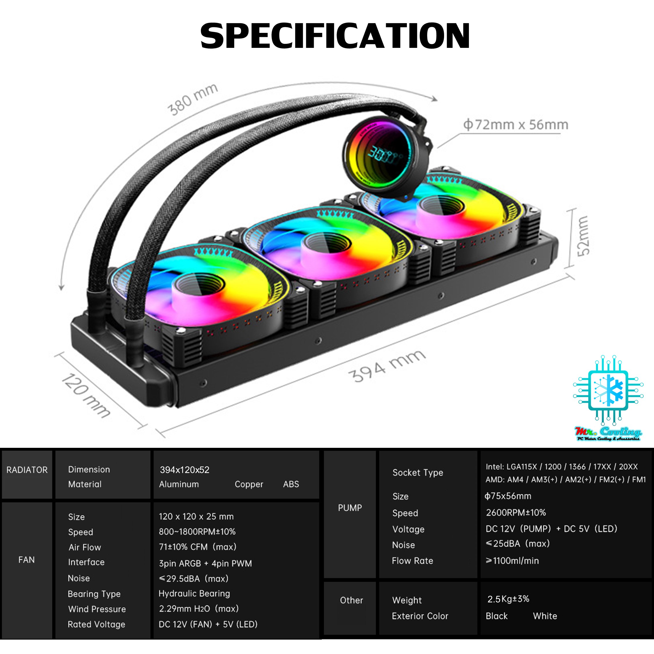 ชุดน้ำCPUระบบปิด มีจออุณหภูมิ ระบบไฟARGB ICEMOON 3D Temperature Monitor 5V ARGB
