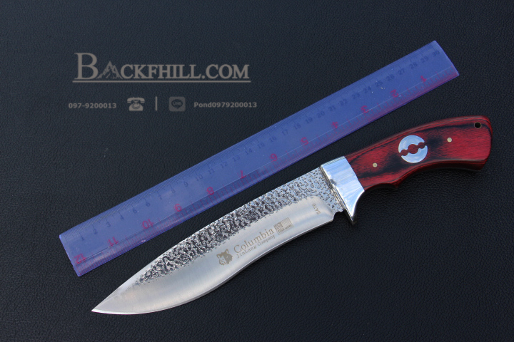 มีดใบตาย COLUMBIA รุ่น SA70 ใบมีดสีเงินทรงสวย ตัวใบขรุขระ ด้ามจับไม้อย่างดี พร้อมซองไนลอน
