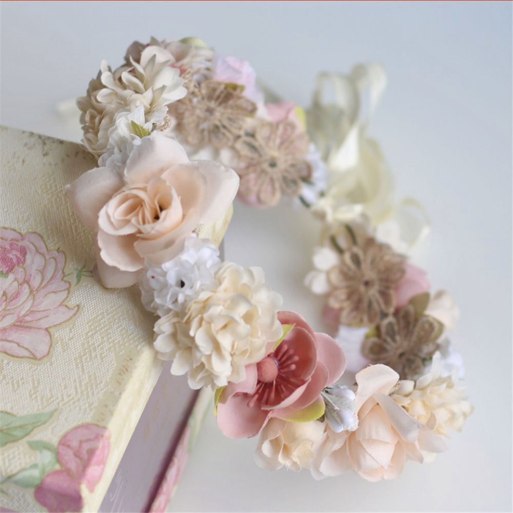 (No. 138) มงกุฏดอกไม้โทนกุหลาบสีขาวชมพู