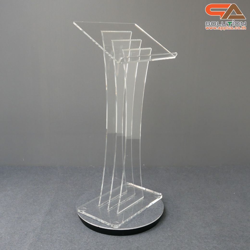 โพเดียม อะคริลิคใส AC-02 ขนาด(W)60 x (L)40 x (H)123 cm. TOP เอียงพร้อมกันตก วัสดุอะคริลิคใส หนา 10-20 มม.