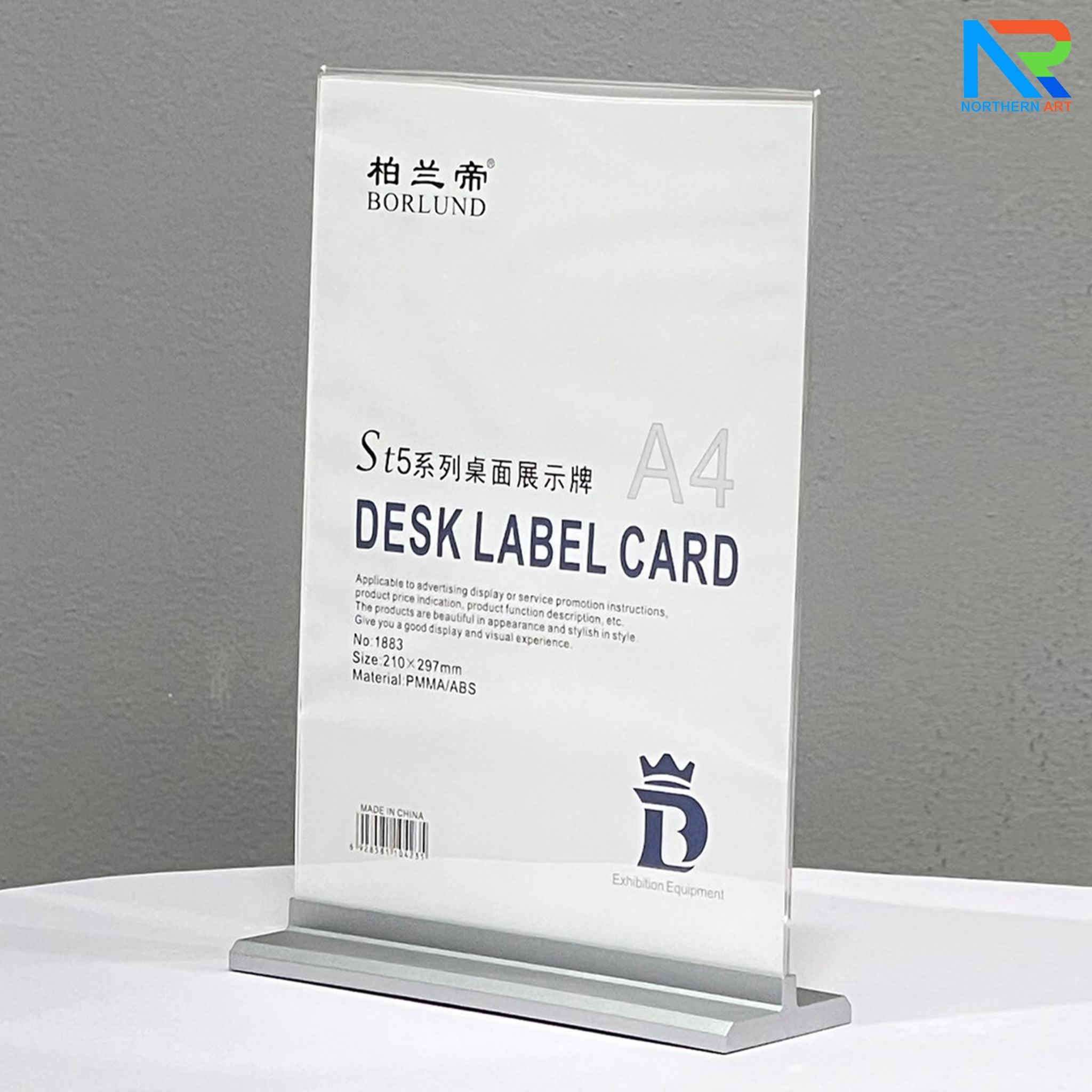 ป้ายตั้งโต๊ะ อะคริลิค ฐานพลาสติก สีเงิน ขนาด A4 โชว์งานพิมพ์ได้ 2 หน้า ถอดประกอบได้
