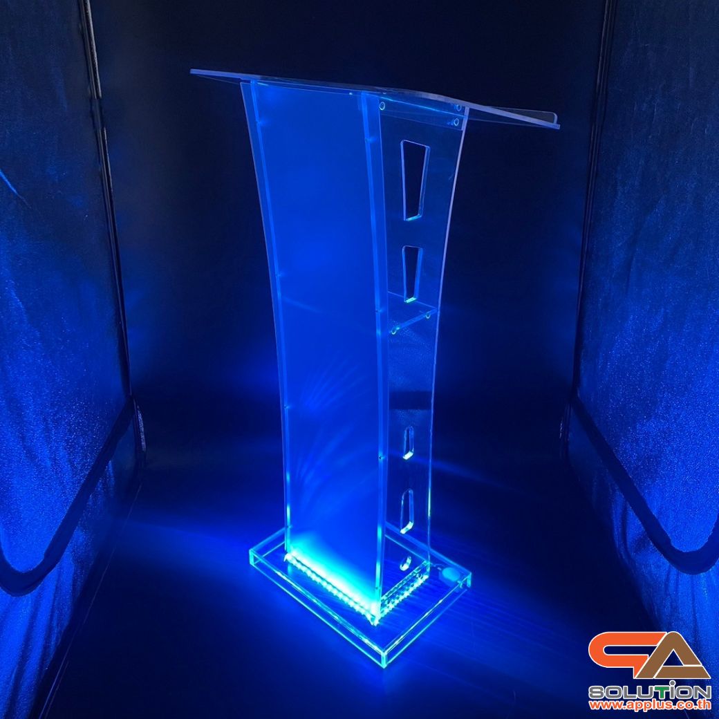 โพเดียมอะคริลิค เรืองแสงLED เปลี่ยนสีได้ พร้อมรีโมท TOP เอียงพร้อมกันตก ขนาด(W)60 x (L)40 x (H)114 cm.