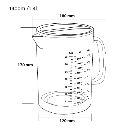 Light plastic Pitcher Measure 1.4 Litres with lid and handle 1610-570