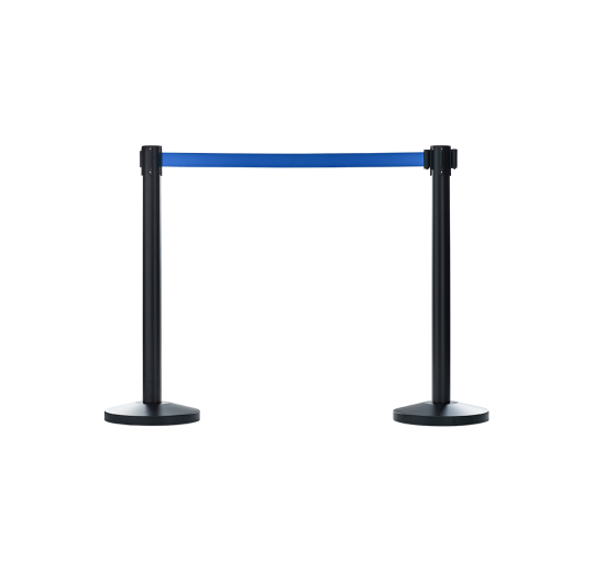 เช่าเสากั้นบริเขต เหล็กสีดำ พร้อมสายผ้าดึงกลับ สีแดง ดำ น้ำเงิน ฟ้า ( ราคาต่อเสา )