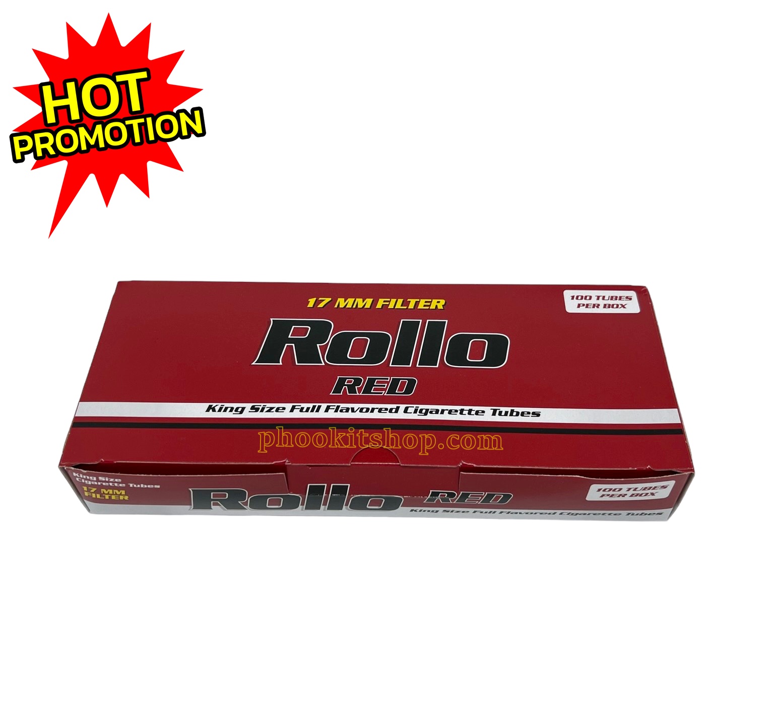 ชุดเซตสุดคุ้ม ก้นกรองเปล่าบุหรี่ มวนเปล่าบุหรี่ สูตรมวนร้อน Rollo RED 17 MM FILTER จำนวน 100 มวน+เครื่องอัดบุหรี่คละสี 1 เครื่อง+กล่องใส่บุหรี่คละลายพกพาสะดวก ราคาพิเศษ