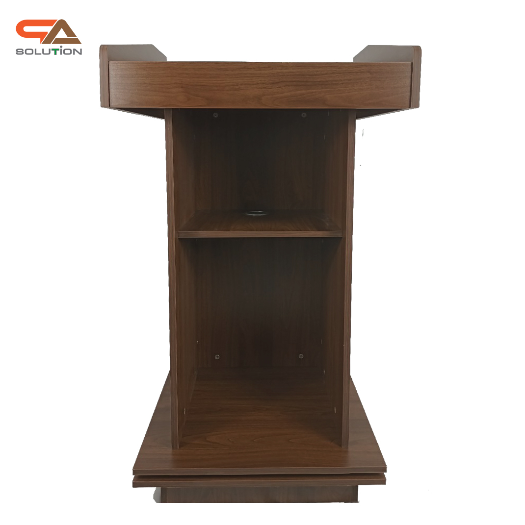 โพเดียมให้เช่า สีโอ๊ค โพเดียมไม้MDF ปิดผิวลายไม้สีบีช ทันสมัย พร้อมบริการรับ-ส่ง กทมฯและปริมณฑล