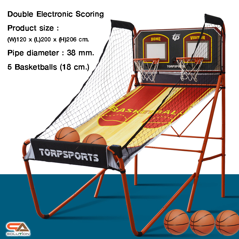 เกมส์โยนบาส 2 แป้น ขนาด (W)120 x (L)205 x (H)204 cm.พร้อมลูกบาส 5 ลูก รุ่นนับSCORE โครงเหล็กแข็งแรง พับเก็บและถอดประกอบได้