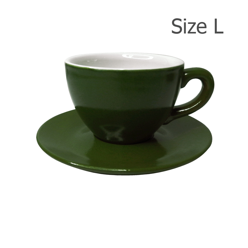 ถ้วยกาแฟ 230CC. (Size L) ถ้วยกาแฟสีเขียวใบไม้ พร้อมจานรอง