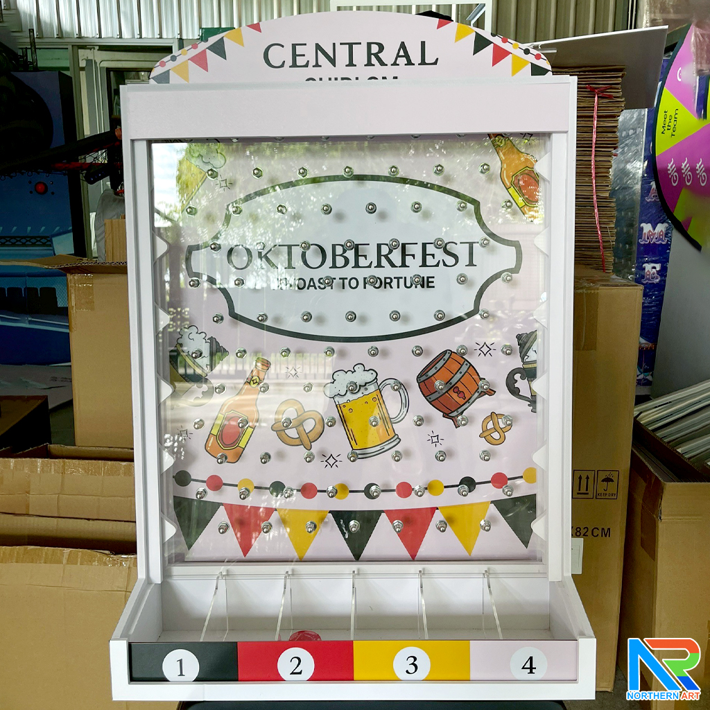 เกมส์หย่อนเหรียญตั้งโต๊ะ ขนาด (W)50 X (D)20 X (H)75 cm. พร้อมเหรียญพลาสติกคละสี 10 เหรียญ