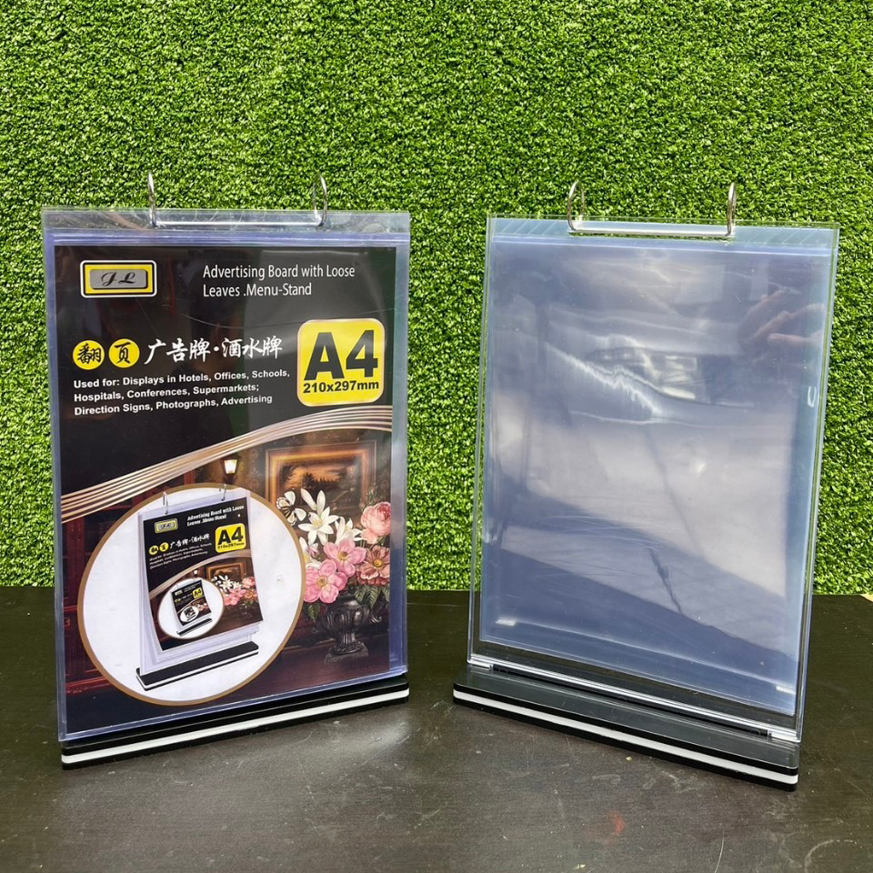 CLEARANCE SALE! เมนูตั้งโต๊ะ ฐานพลาสติกสีดำ รุ่น D5 ขนาด A4แนวตั้ง ( สินค้าหลุด QC ใช้งานปกติ )