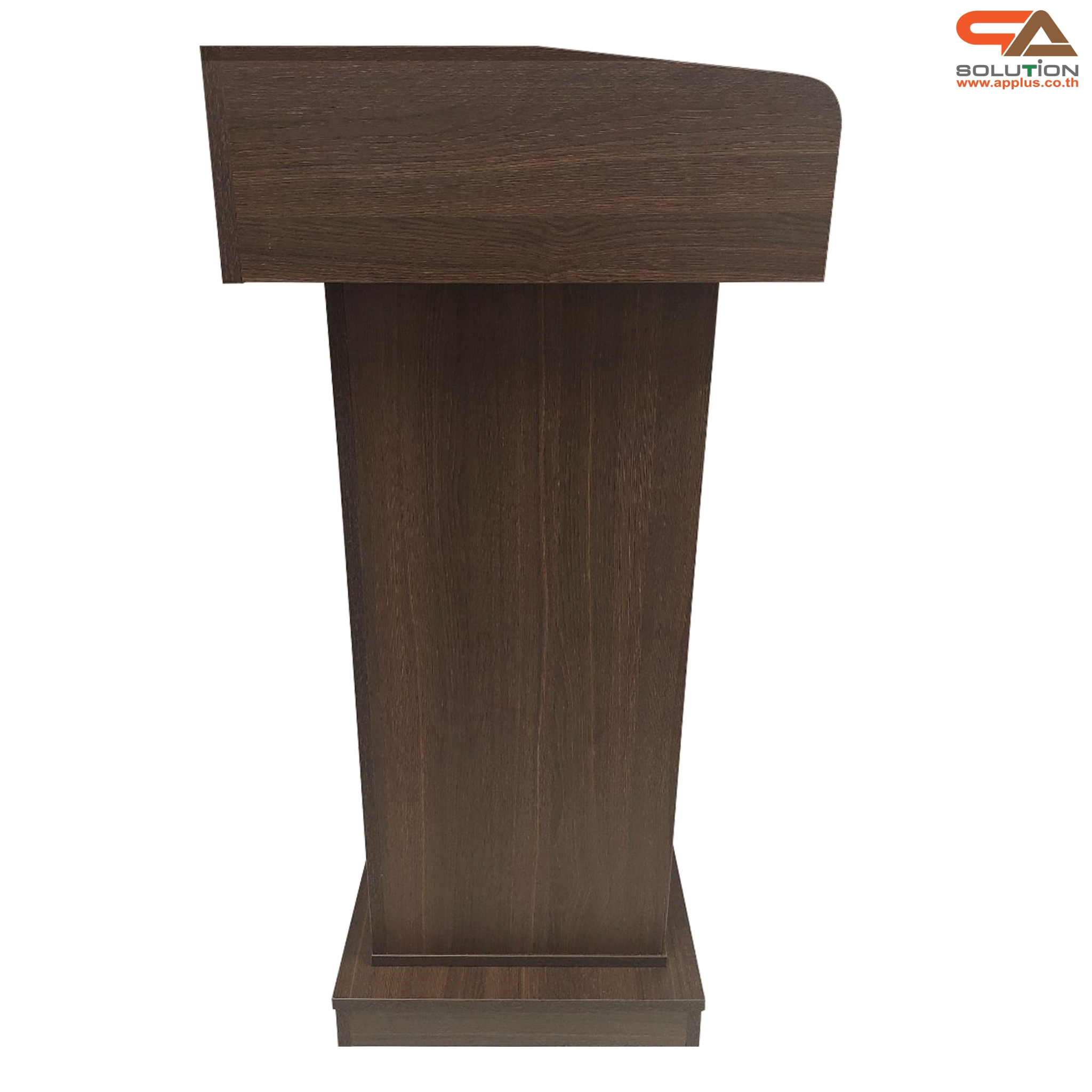 เช่าโพเดียมไม้ ลายไม้สีสัก ขนาด TOP (W)60 x (D)50 cm. สูง 109 cm. พร้อมชั้นวางของ